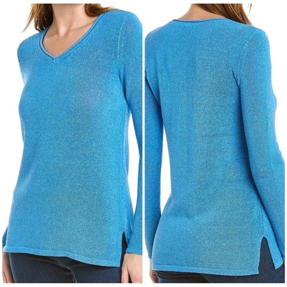 J MCLAUGHLIN SWEATER CALLUM V NECK HAVANA KNIT‎ YARN COASTAL Blue Small